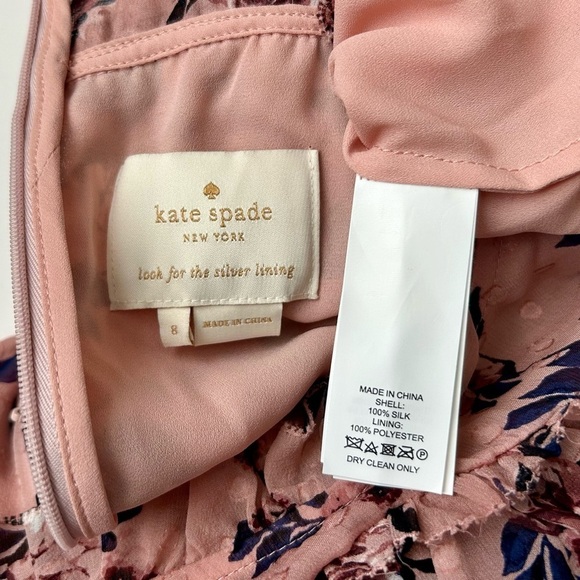 Kate Spade Prairie Rose Silk Mini Dress Pink Peony Floral Print Ruffle 8 - Picture 11 of 13